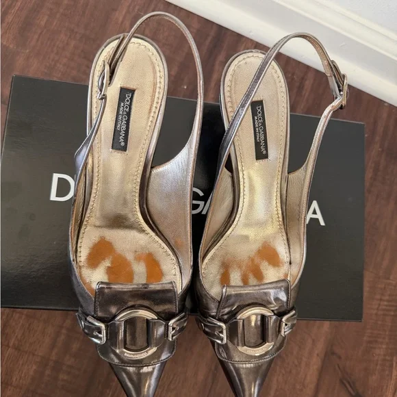 Dolce & Gabbana Metallic Slingback Kitten Heels - Picture 3 of 7